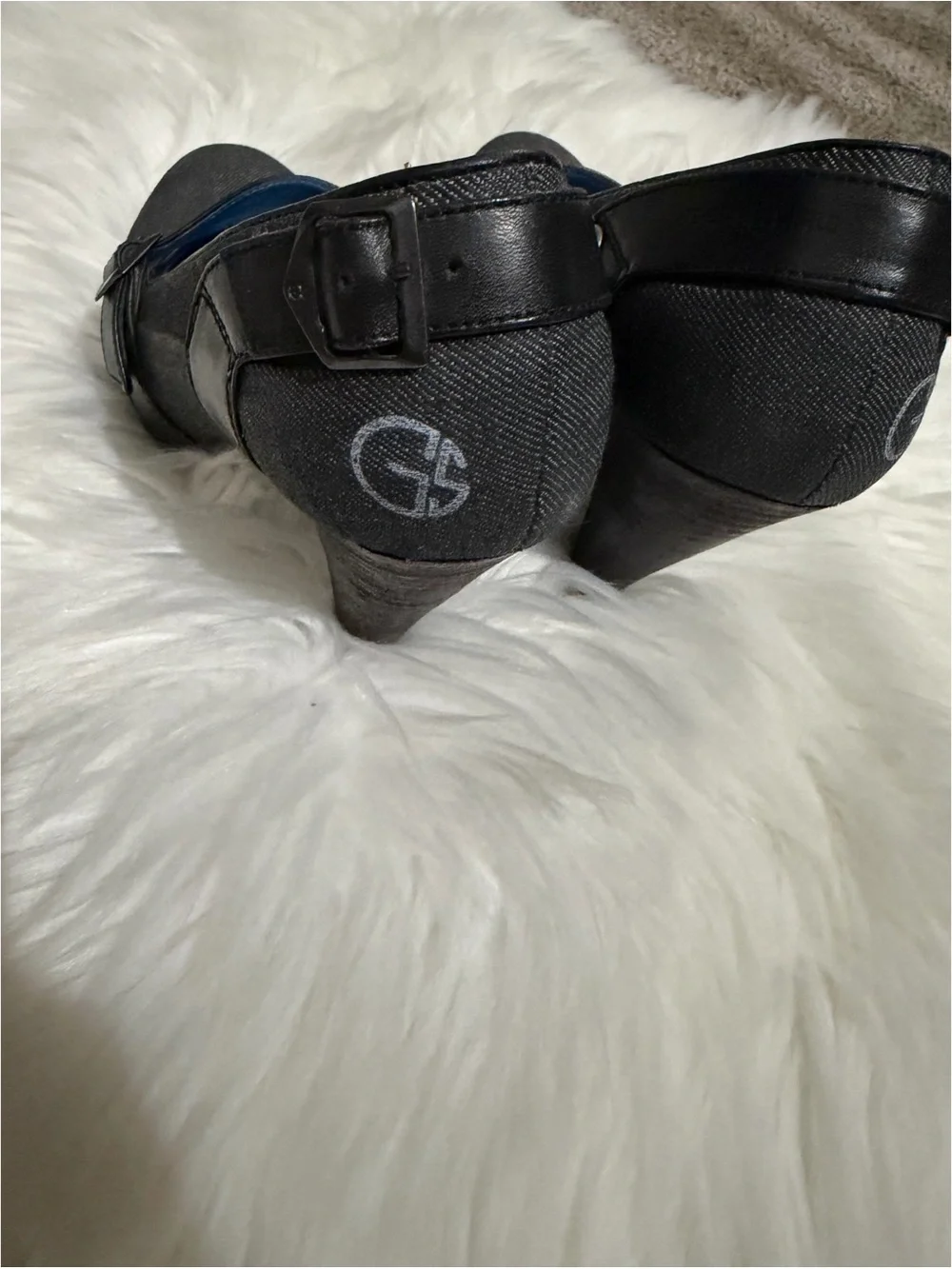 G-Star Denim & Leather Buckle Strap Heel Pumps